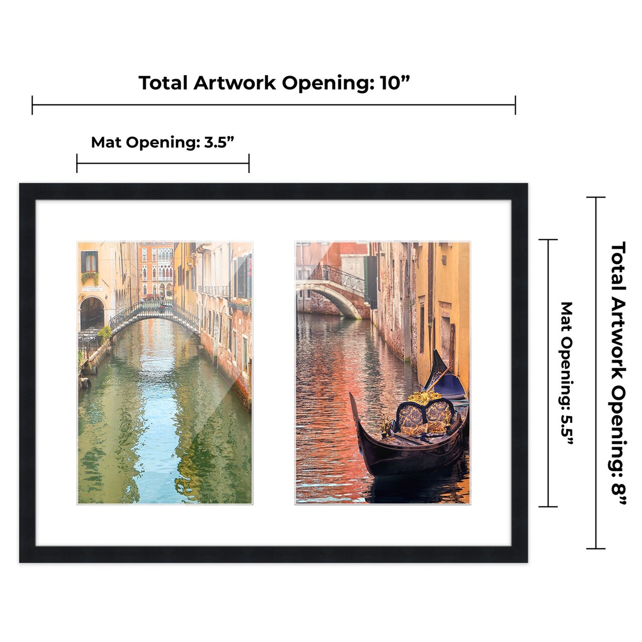 Black Finish Collage Frame - White Mat, 20 Frame Sizes to Choose From, UV Acrylic, Wall Hanging Hardware, Vertical or Horizontal Display